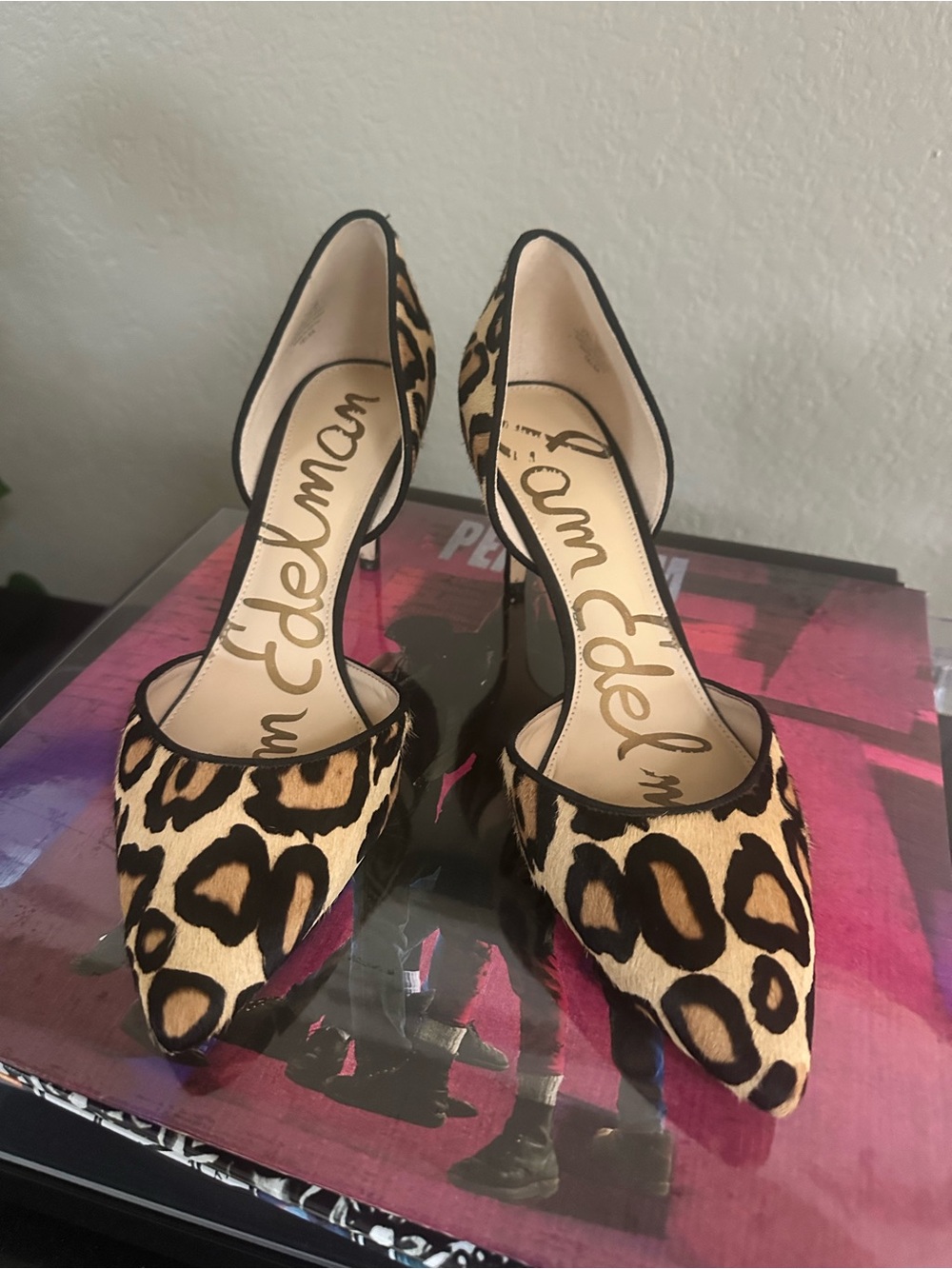 Sam Edelman Telsa Leopard Haircalf Heels Size 9.5 Pointed Toe - Picture 2 of 8